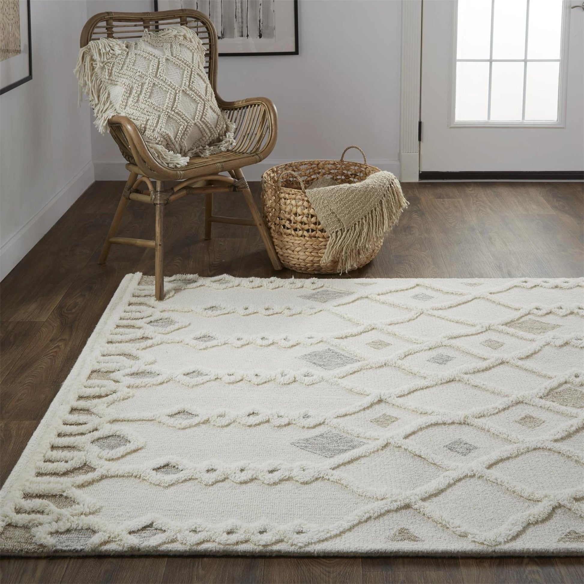 Anica Transitional Trellis & Lattice Rug - 8011F by Feizy in ivory, tan, silver. Made from wool in a unique style.