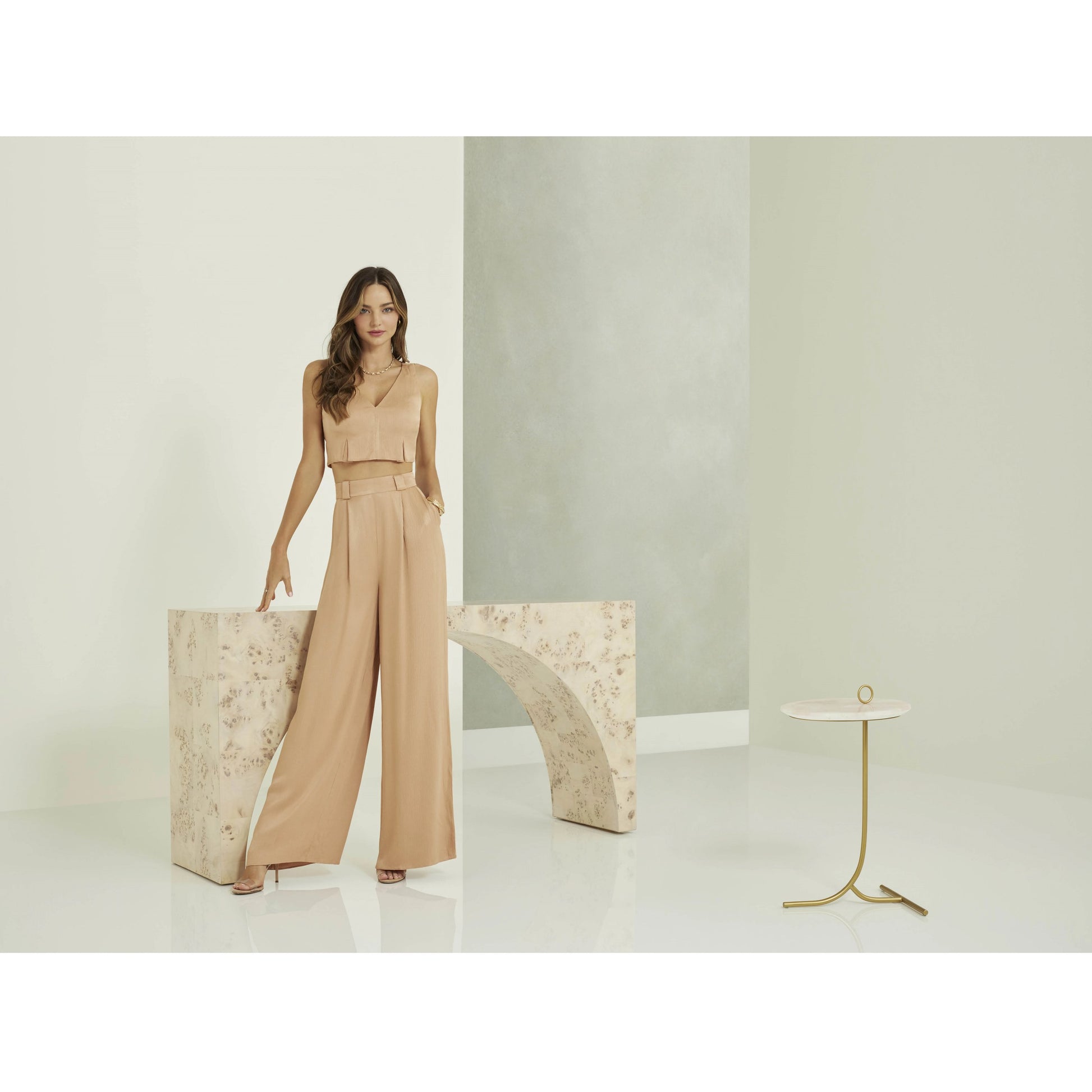 Tranquility Rose Quartz Accent Table by Miranda Kerr Home in gold. Made from unique in a modern style.