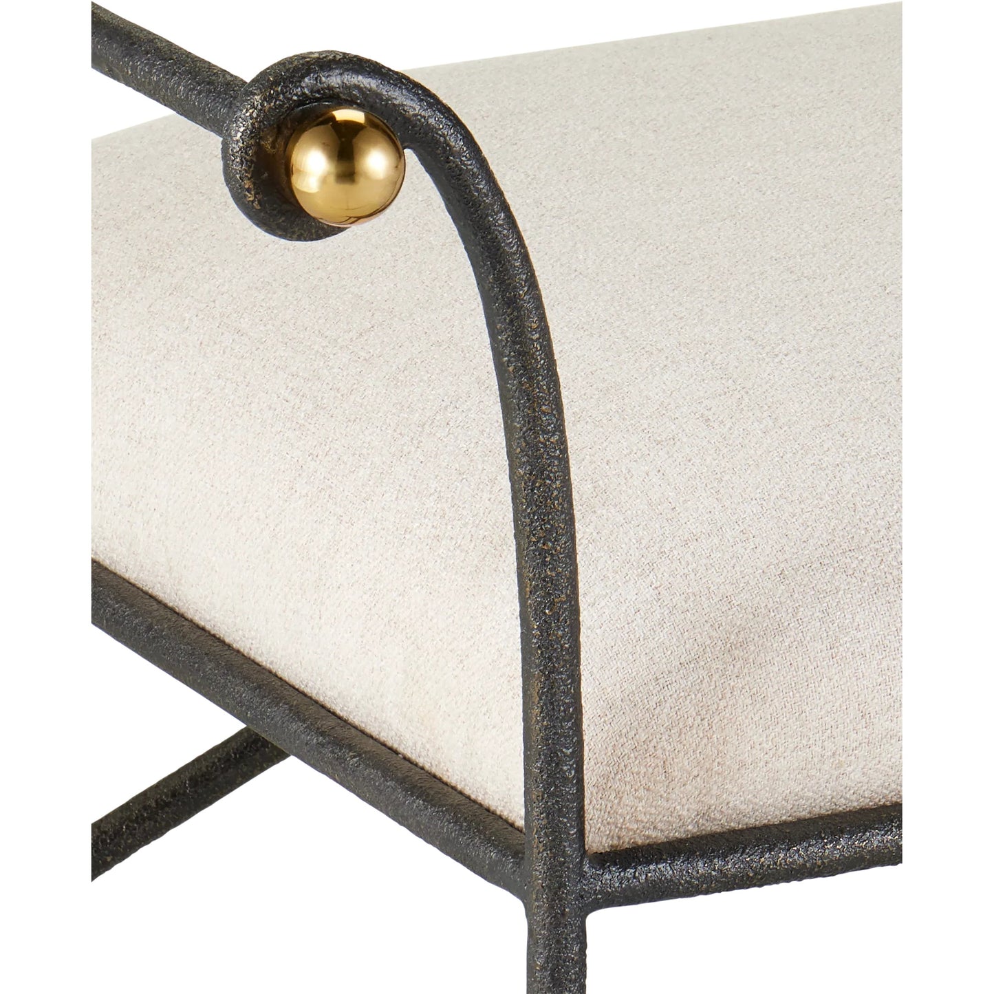 004 SI-2257392 | Closeup | Mabel Bench by Currey and Company in antique black, polished brass. Made from stee, stainless steel in a transitional style.