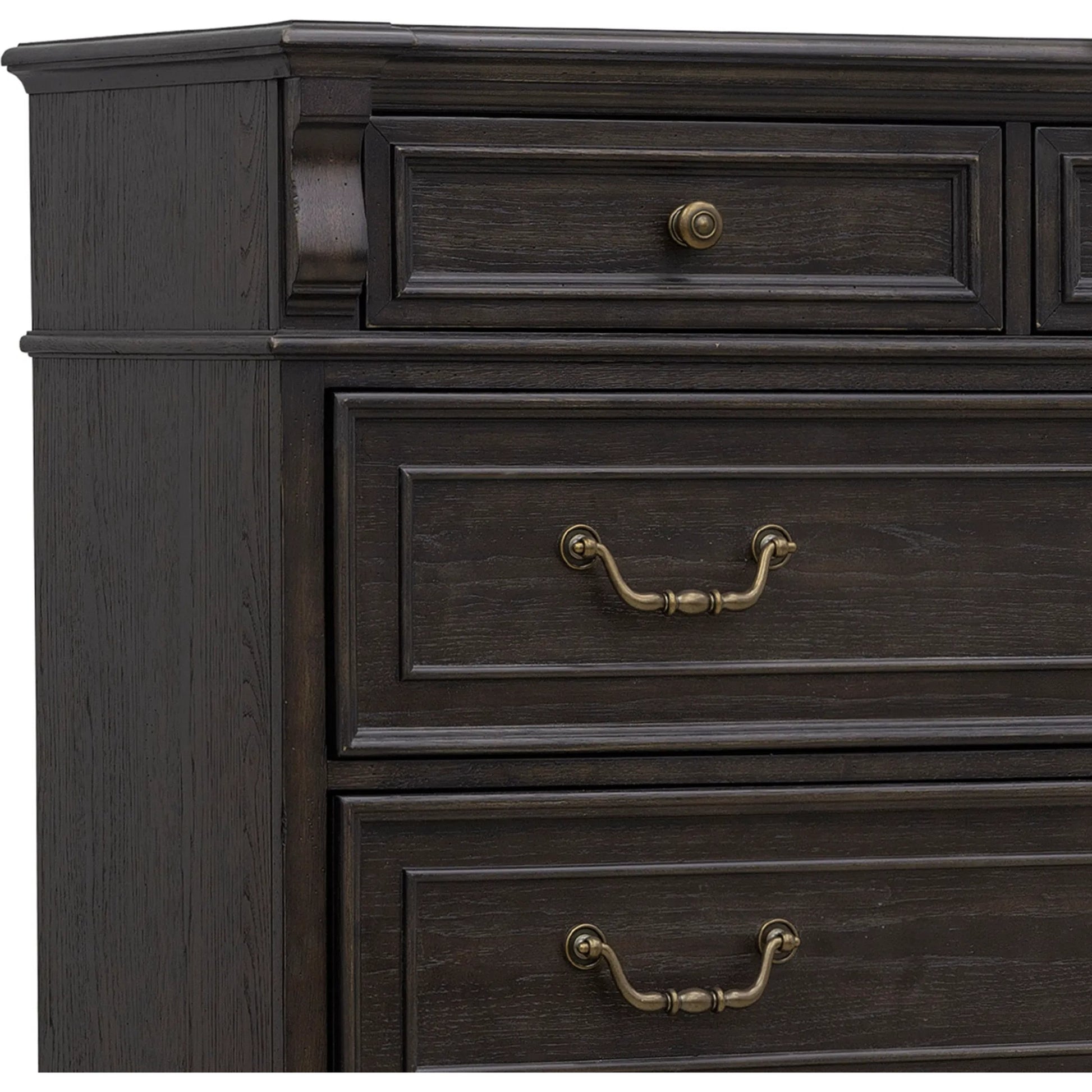 Hickory Creek 6 Drawer Chest by Pulaski Furniture in brown velvet. Made from split heart cathedral hickory veneers in a unique style.