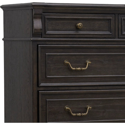 Hickory Creek 6 Drawer Chest by Pulaski Furniture in brown velvet. Made from split heart cathedral hickory veneers in a unique style.
