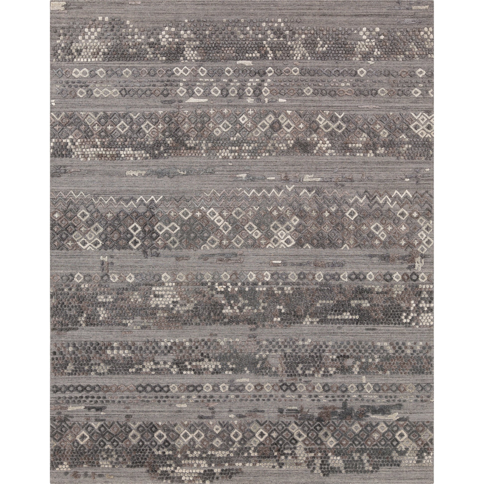 Makalu MKL-2302 Rug by Surya in pale blue, medium gray, dusty sage, light gray, tan. Made from 70% viscose, 30% wool in a unique style.