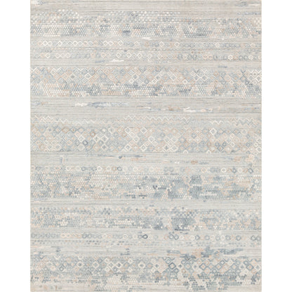 Makalu MKL-2302 Rug by Surya in pale blue, medium gray, dusty sage, light gray, tan. Made from 70% viscose, 30% wool in a unique style.