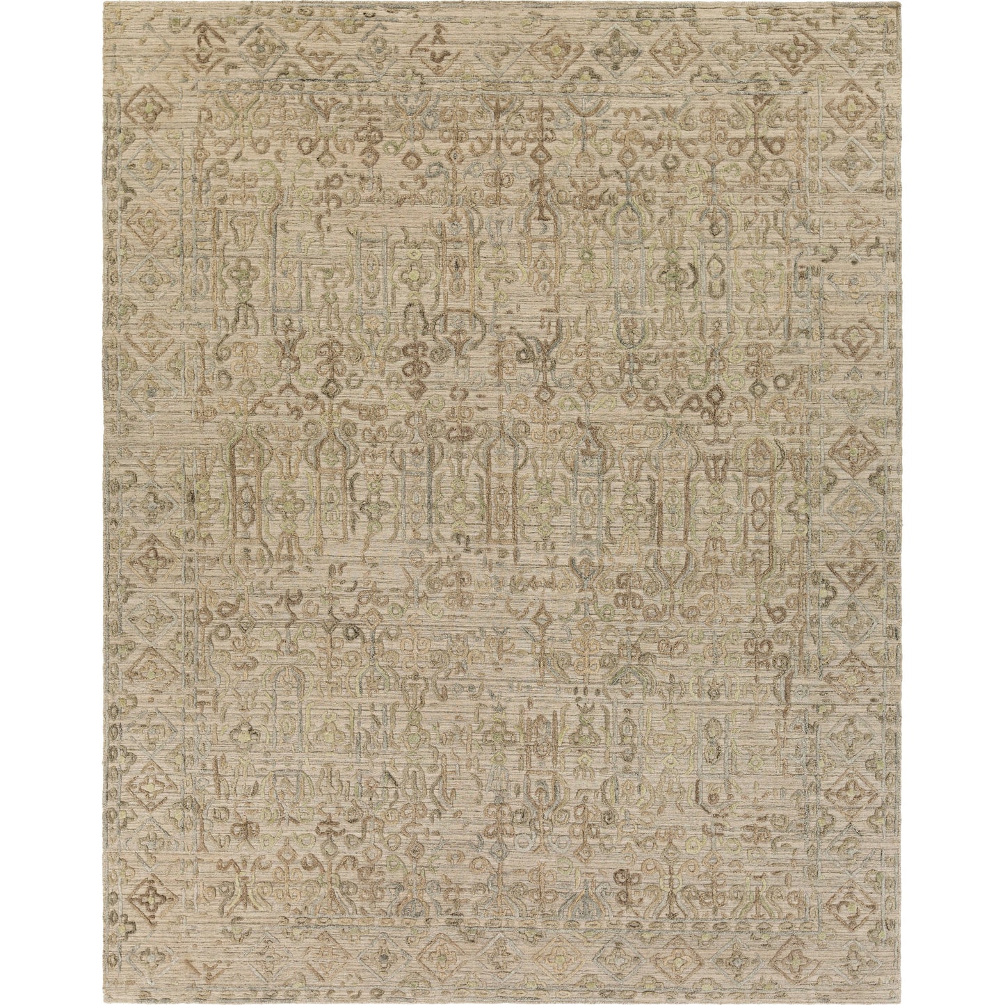 002 SR-880613,SR-880614 | Primary Silo | Makalu MKL-2305 Rug by Surya in light sage, light slate, oatmeal, beige, dusty sage, charcoal. Made from 70% viscose, 30% wool in a unique style.