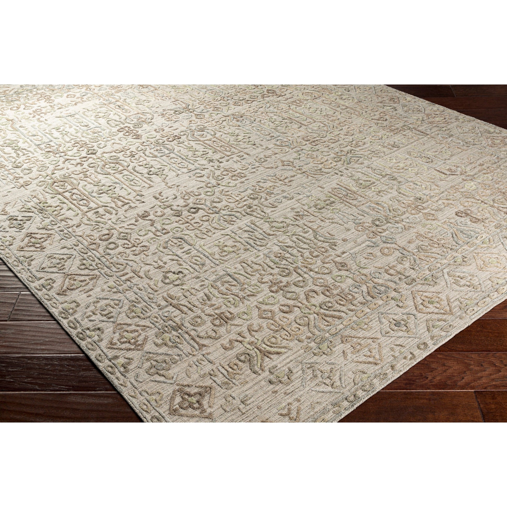 Makalu MKL-2305 Rug by Surya in light sage, light slate, oatmeal, beige, dusty sage, charcoal. Made from 70% viscose, 30% wool in a unique style.