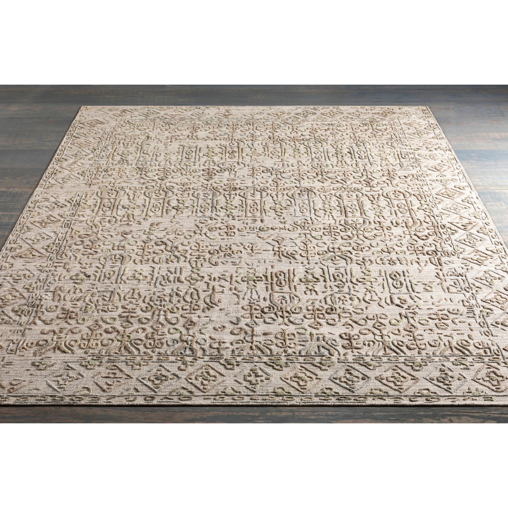Makalu MKL-2305 Rug by Surya in light sage, light slate, oatmeal, beige, dusty sage, charcoal. Made from 70% viscose, 30% wool in a unique style.