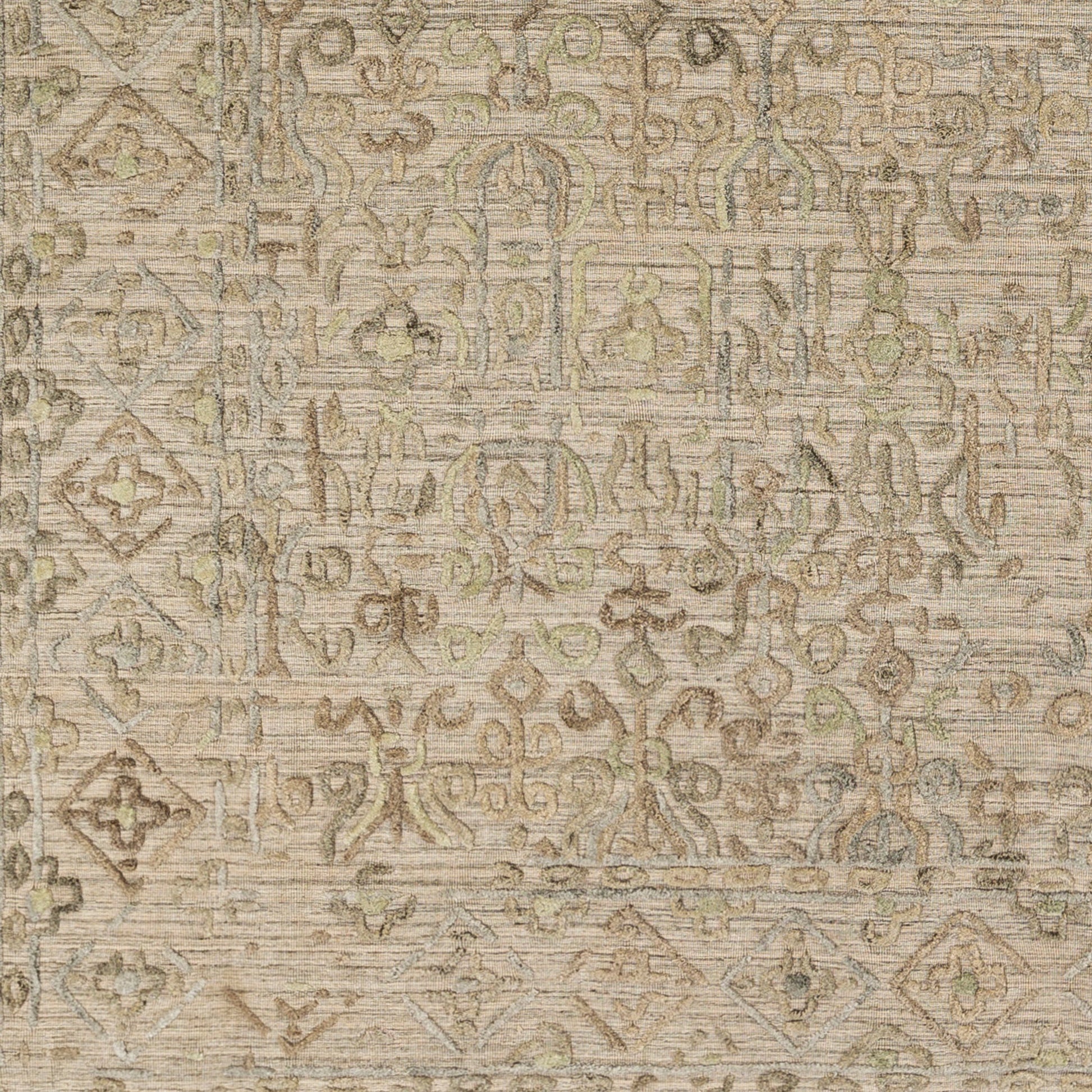 Makalu MKL-2305 Rug by Surya in light sage, light slate, oatmeal, beige, dusty sage, charcoal. Made from 70% viscose, 30% wool in a unique style.