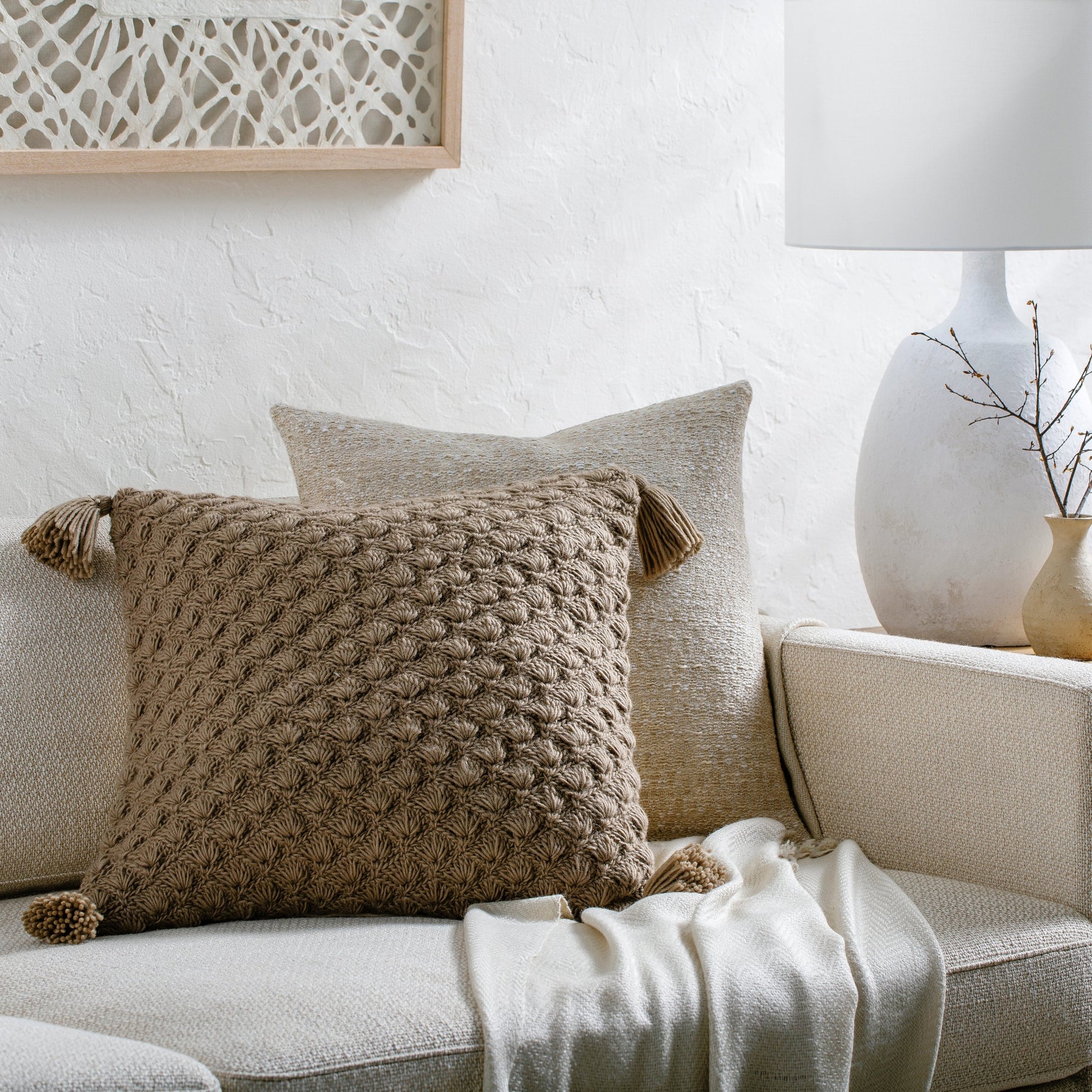 Makrome Pillow - 17884 by Surya. Made from front: 100% wool, back: 100% cotton in a transitional style.
