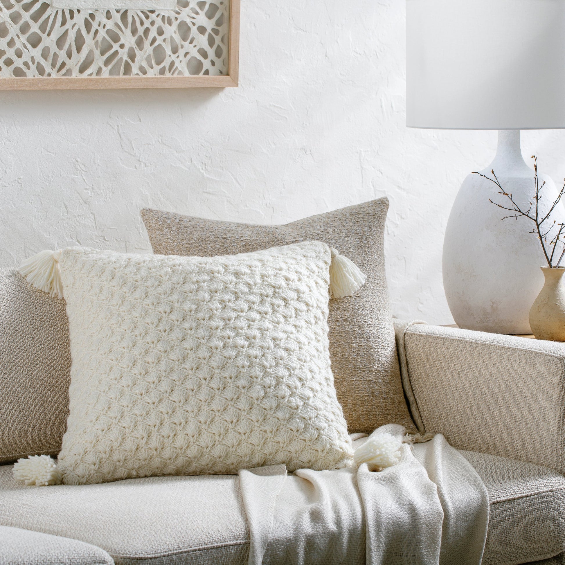 Makrome Pillow - 17884 by Surya. Made from front: 100% wool, back: 100% cotton in a transitional style.