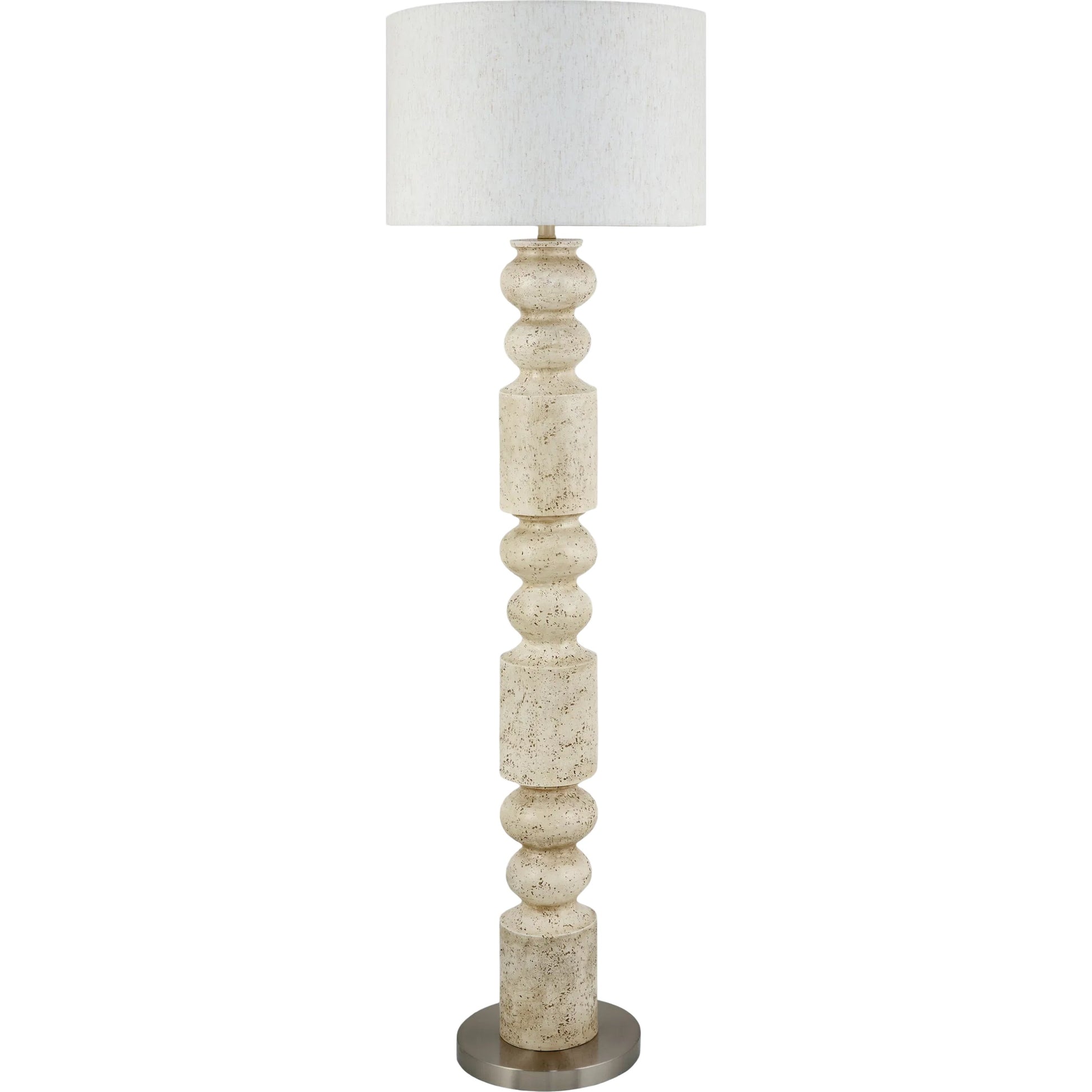 Maluku Accent Floor Lamp by Surya in wheat, cream, translucent, metallic nickel, white. Made from resin, iron, linen, polyester, plastic in a transitional style.