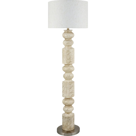 Maluku Accent Floor Lamp by Surya in cream, metallic nickel. Made from resin, iron, linen, polyester, plastic in a transitional style.