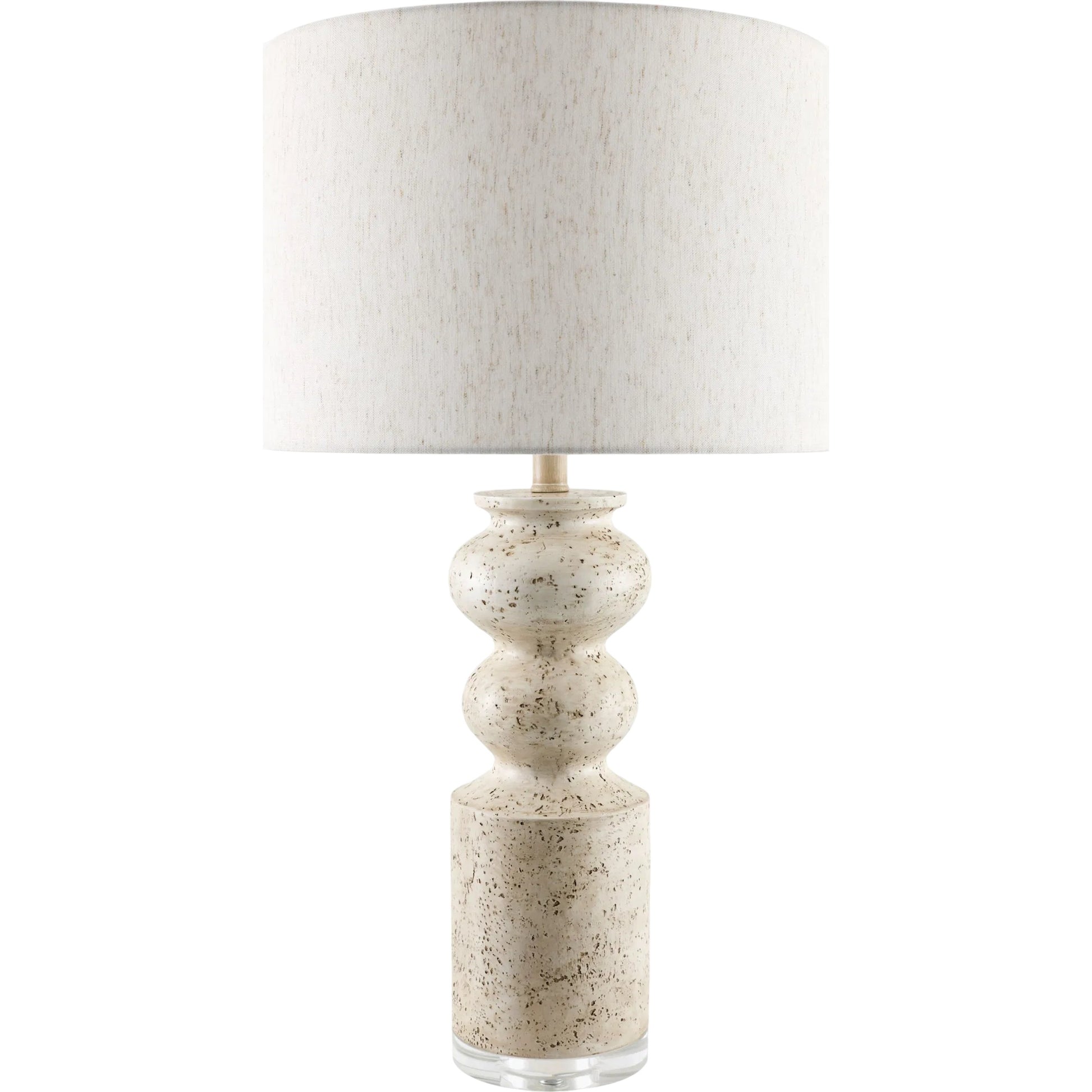 Maluku Accent Table Lamp by Surya in wheat, cream, translucent, metallic nickel, clear, white. Made from resin, crystal, linen, polyester, plastic in a transitional style.