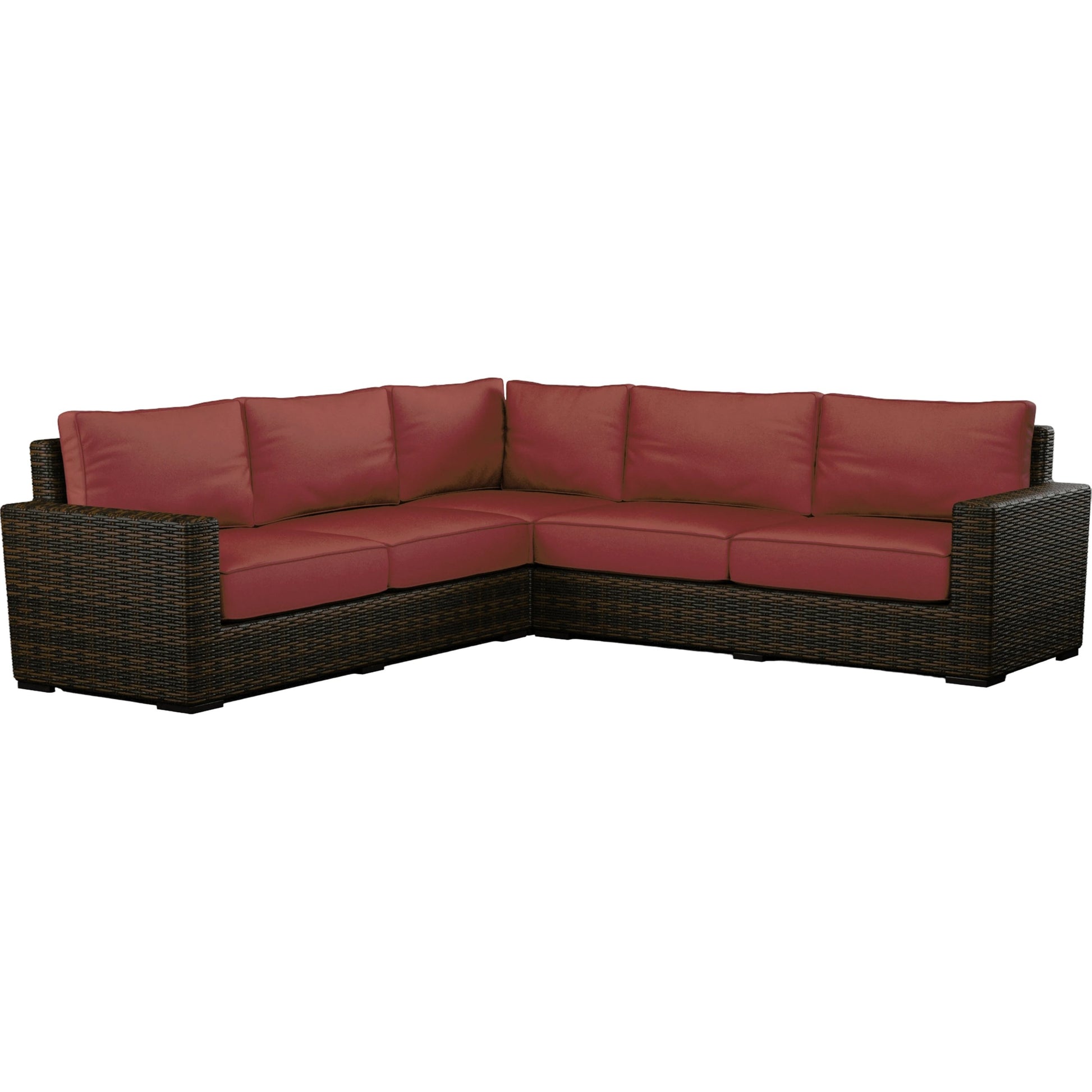 Montecito Outdoor Sectional by Sunset West in cognac. Made from resin wicker in a modern style.