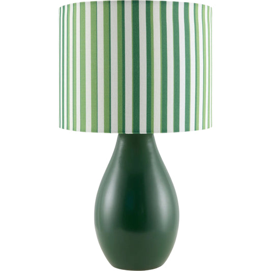 Melbu Accent Table Lamp Striped Shade by Livabliss in glazed. Made from ceramic, linen, polyester in a eclectic & global style.