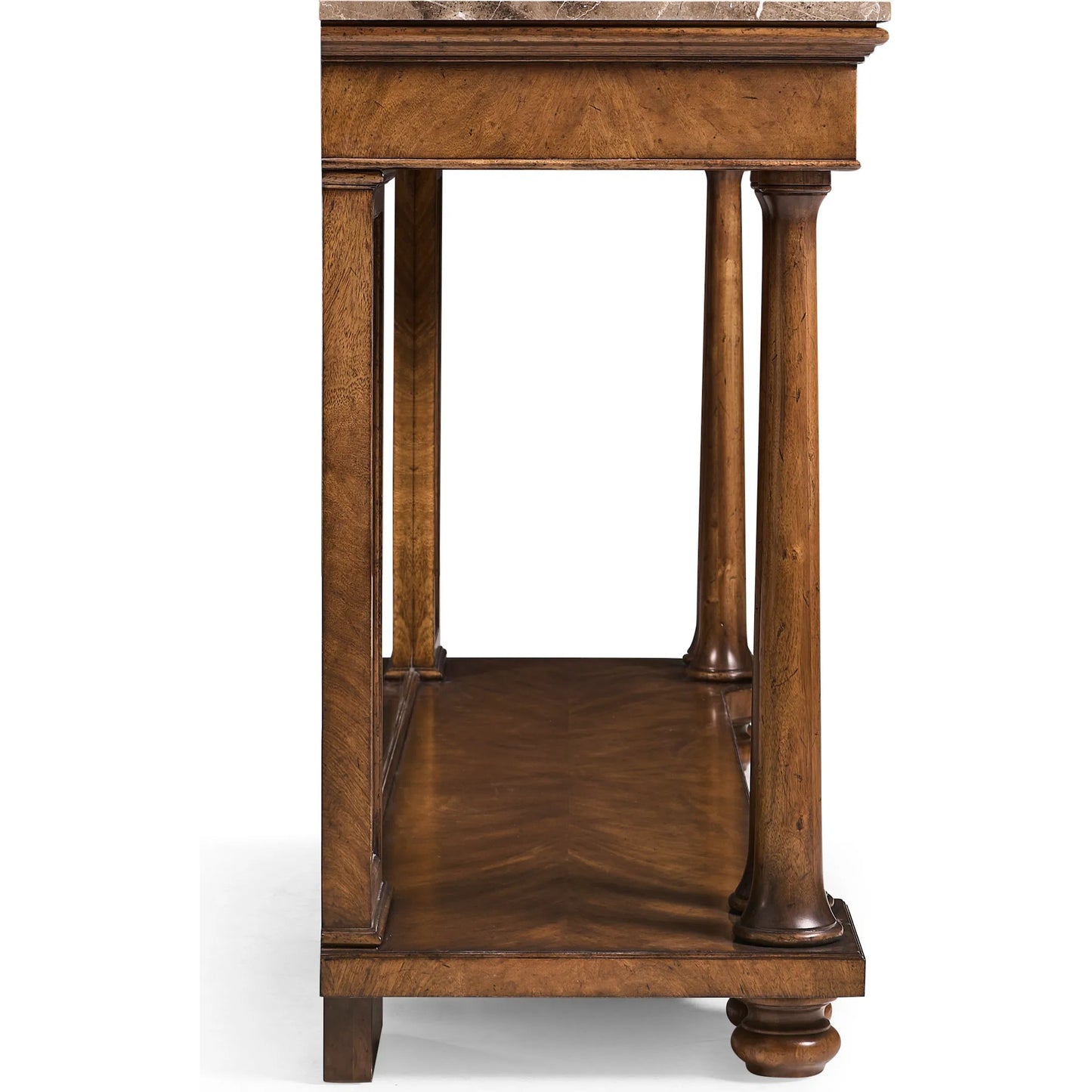 003 SI-2535725 | Additional Silo | Hattie Mirrored Console Table by Jonathan Charles in medium crotch walnut. Made from main cerejeira veneer in a unique style.
