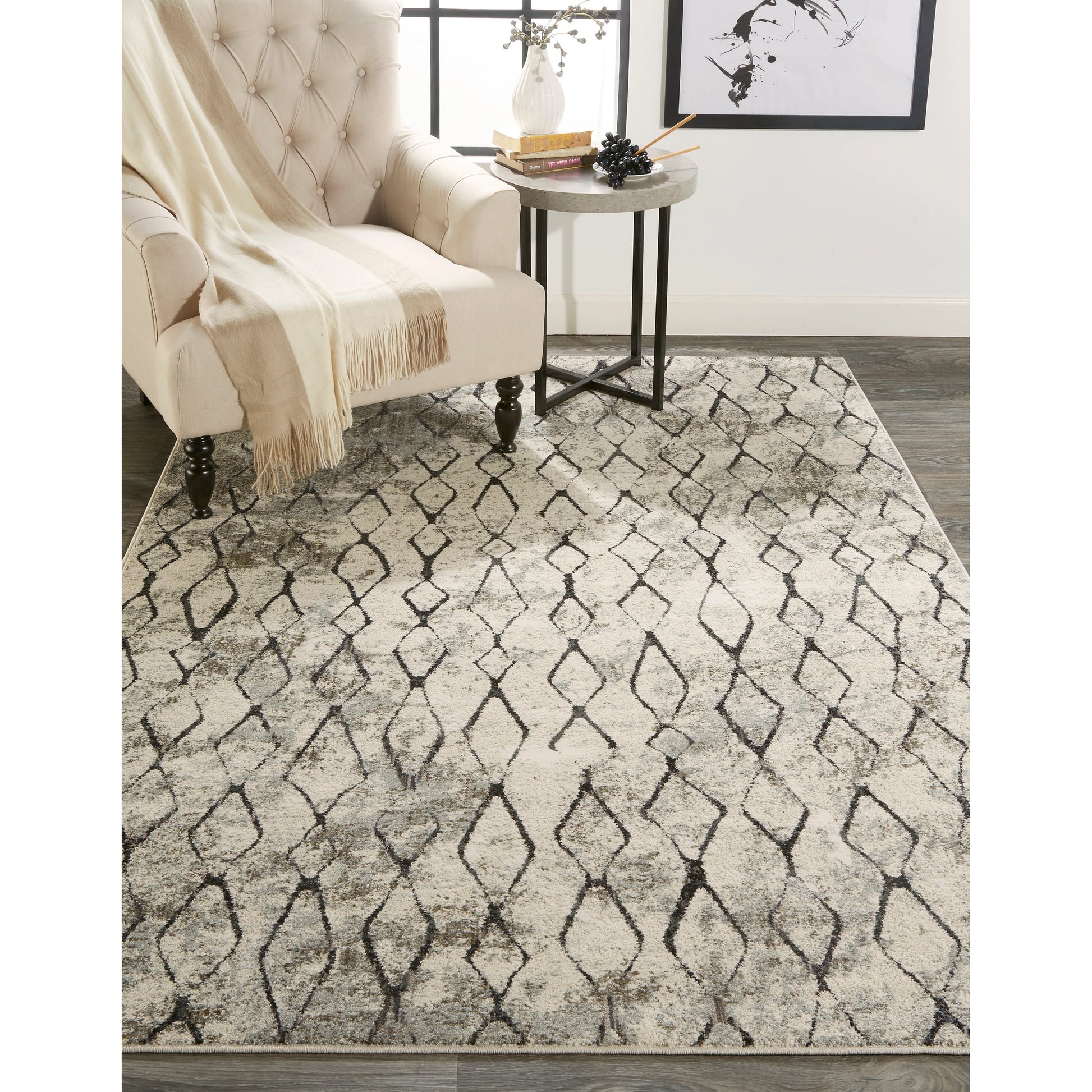 Kano Transitional Diamond Rug - 3872F by Feizy in ivory, gray, taupe. Made from polypropylene, polyester in a unique style.