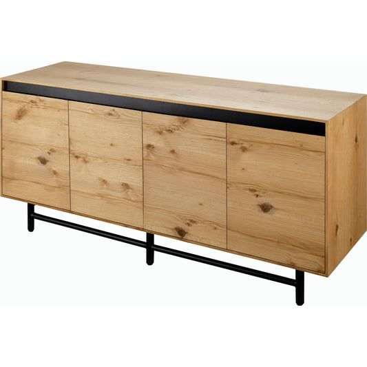 Molander Sideboard - 530945 by Surya in top: clear, black, base: black and powder coatednaturalpowder coated. Made from oak veneer, steel in a modern style.