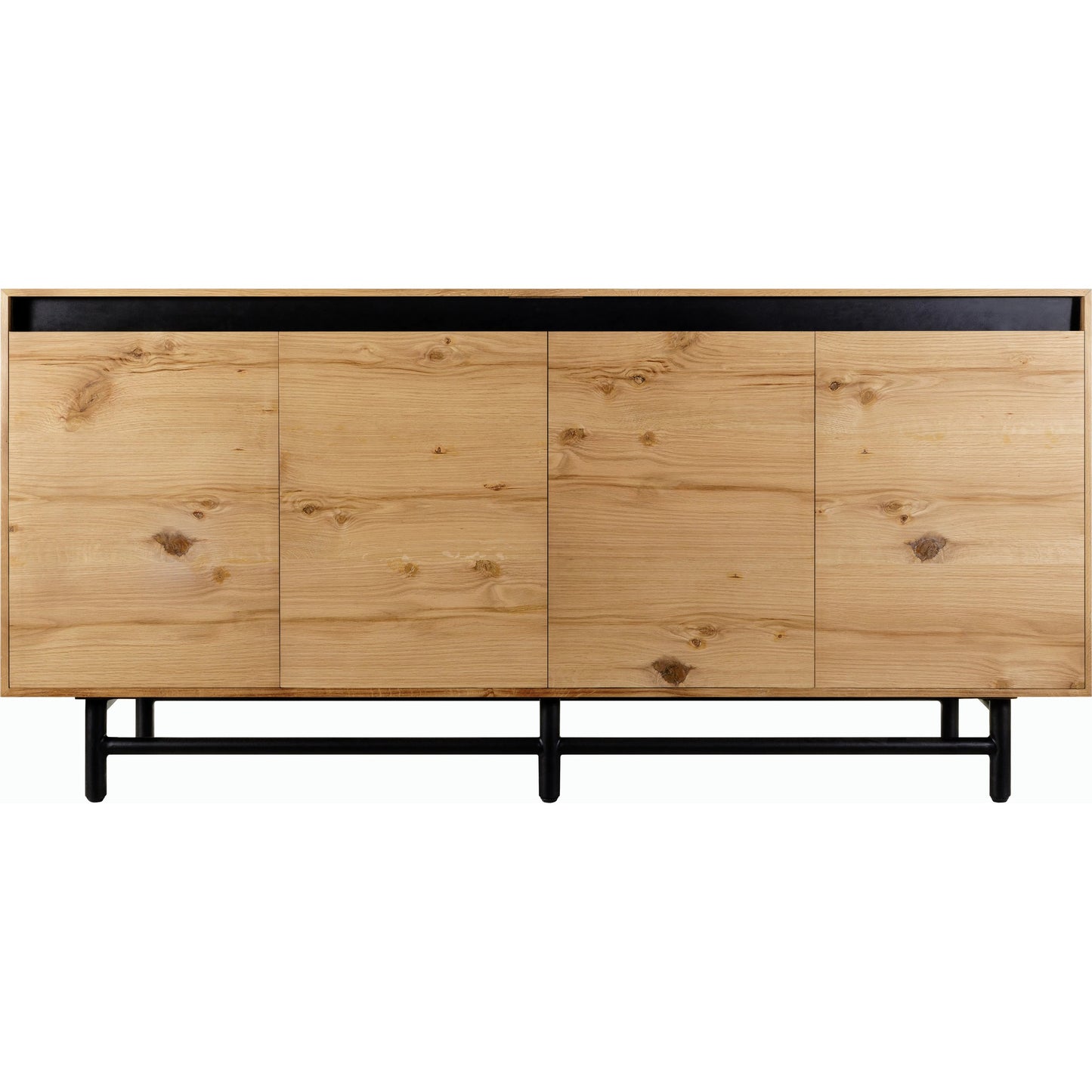 002 SI-2164718 | Closeup | Molander Sideboard - 530945 by Surya in top: clear, black, base: black and powder coatednaturalpowder coated. Made from oak veneer, steel in a modern style.