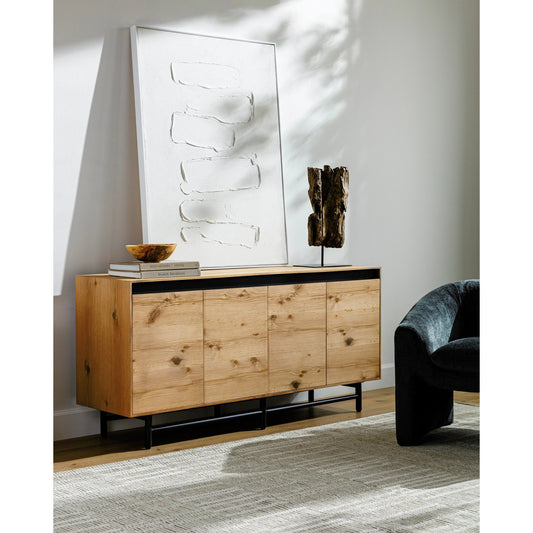 Molander Sideboard - 530945 by Surya in top: clear, black, base: black and powder coatednaturalpowder coated. Made from oak veneer, steel in a modern style.