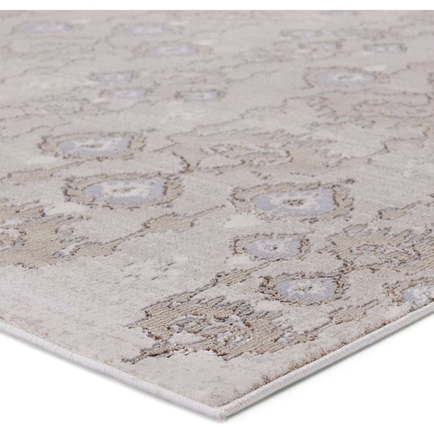 003 SI-1781869,SI-1781870,SI-1781871,SI-1781872,SI-1781873 | Closeup | Malilla by Nikki Chu MLI01 Rug by Jaipur Living in taupe, gray. Made from 65% polyester 35% polypropylene in a unique style.