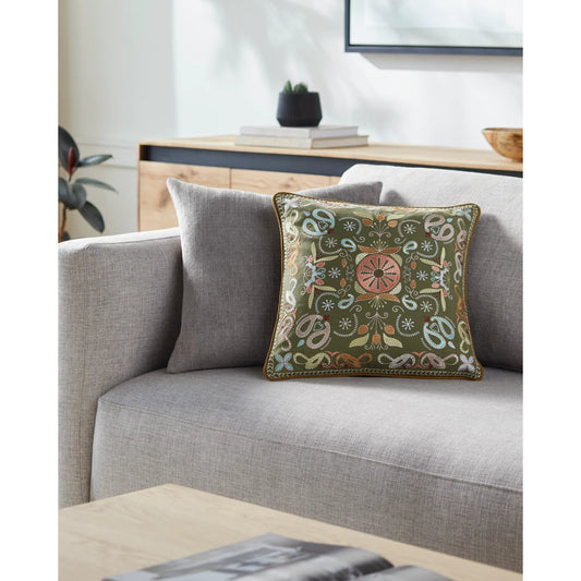 Millie Kay Pillow - 493843 by Surya in grey, pearl, camel, khaki. Made from front: 100% cotton, back: 100% cotton in a traditional style.