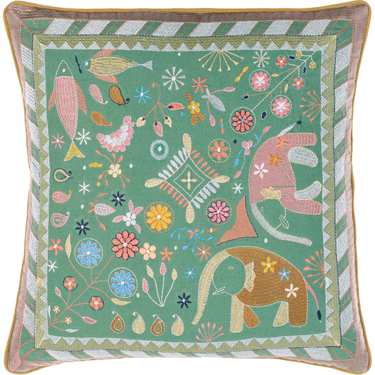 Millie Kay Pillow - 497063 by Surya in sage, grey, light silver, camel, silver. Made from front: 100% cotton, back: 100% cotton in a modern style.