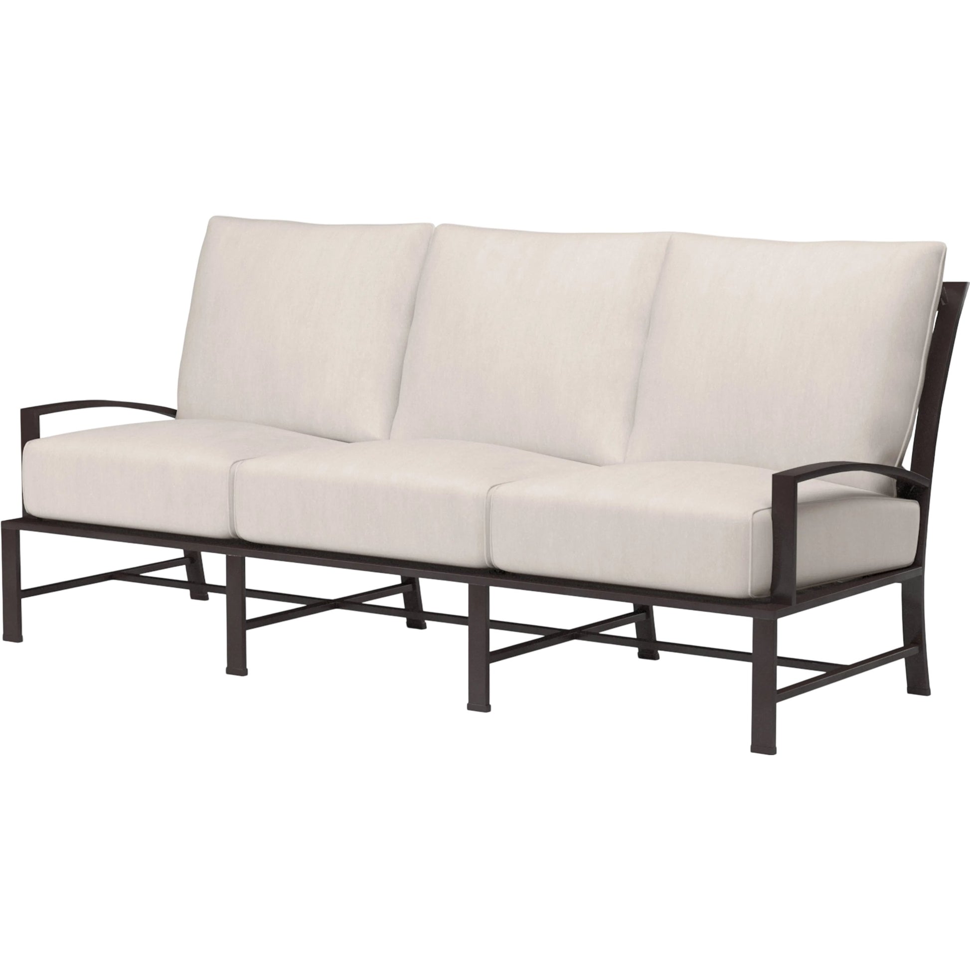 La Jolla Outdoor Sofa by Sunset West in browns. Made from aluminum in a modern style.
