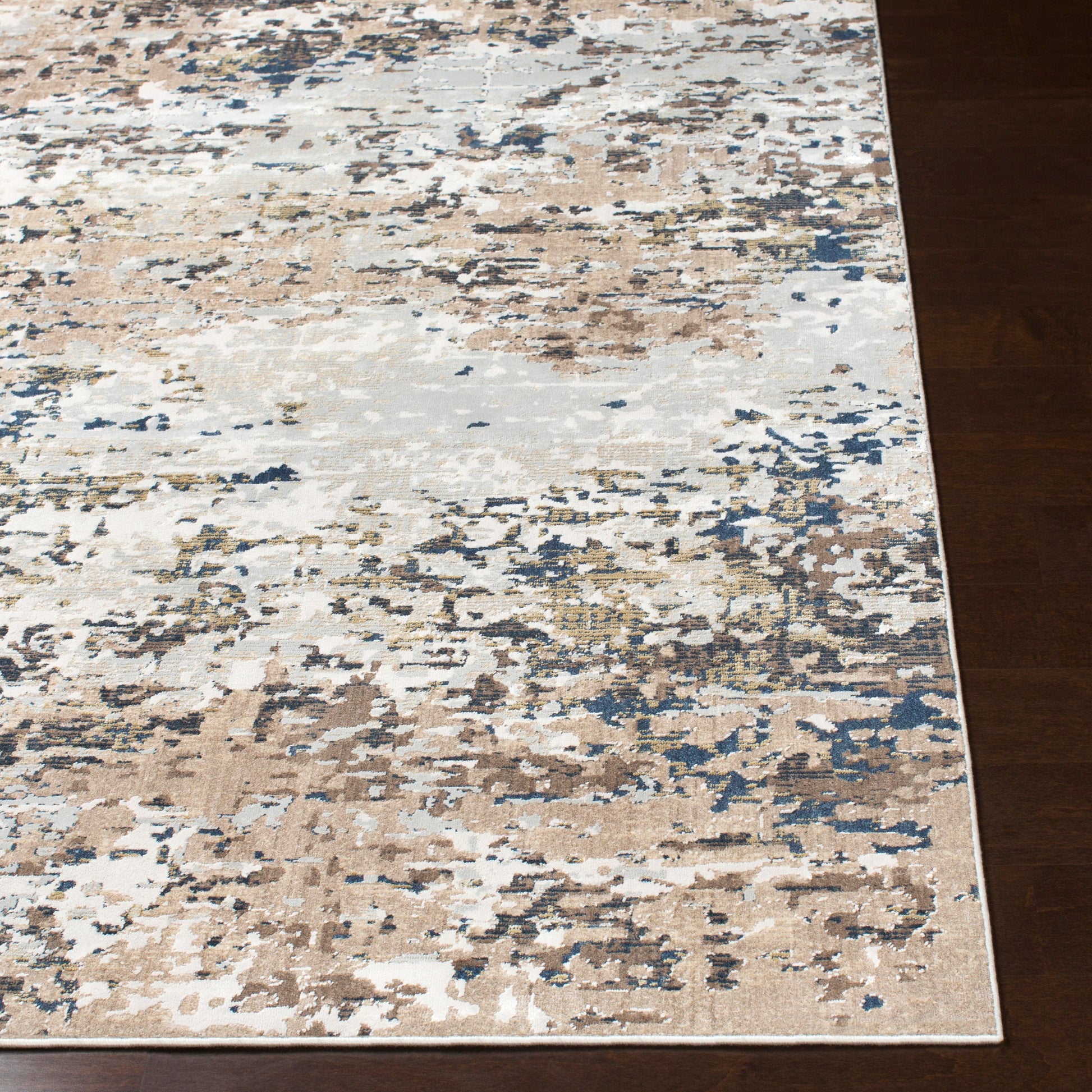 Milano Rug - 23245 by Livabliss in light gray, slate, mustard, off-white, charcoal, gray. Made from 60% viscose, 40% polyester in a unique style.