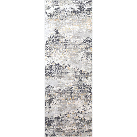 Milano Rug - 23245 by Livabliss in light gray, slate, mustard, off-white, charcoal, gray. Made from 60% viscose, 40% polyester in a unique style.