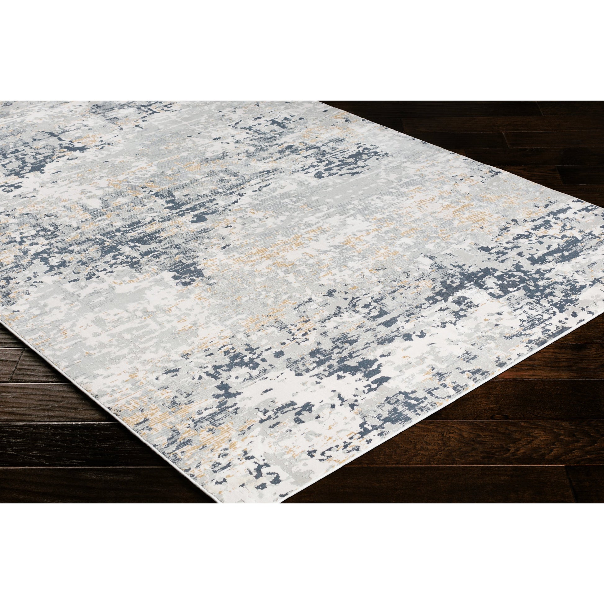 Milano Rug - 23245 by Livabliss in light gray, slate, mustard, off-white, charcoal, gray. Made from 60% viscose, 40% polyester in a unique style.