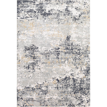 Milano Rug - 23245 by Livabliss in light gray, slate, mustard, off-white, charcoal, gray. Made from 60% viscose, 40% polyester in a unique style.