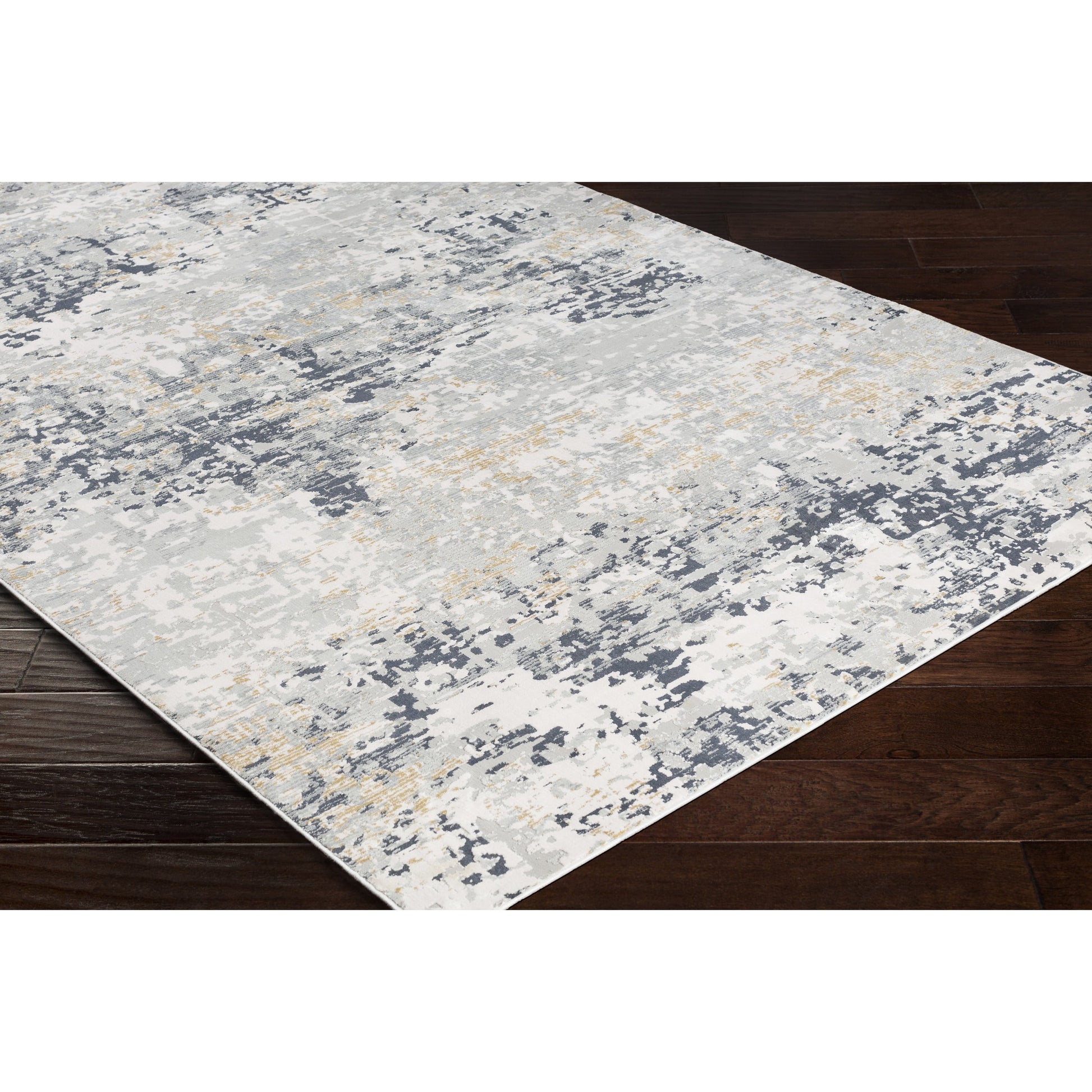 Milano Rug - 23245 by Livabliss in light gray, slate, mustard, off-white, charcoal, gray. Made from 60% viscose, 40% polyester in a unique style.