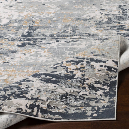 Milano Rug - 23245 by Livabliss in light gray, slate, mustard, off-white, charcoal, gray. Made from 60% viscose, 40% polyester in a unique style.