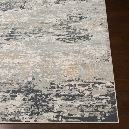 Milano Rug - 23245 by Livabliss in light gray, slate, mustard, off-white, charcoal, gray. Made from 60% viscose, 40% polyester in a unique style.