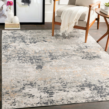 Milano Rug - 23245 by Livabliss in light gray, slate, mustard, off-white, charcoal, gray. Made from 60% viscose, 40% polyester in a unique style.