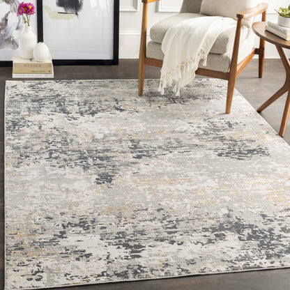Milano Rug - 23245 by Livabliss in light gray, slate, mustard, off-white, charcoal, gray. Made from 60% viscose, 40% polyester in a unique style.