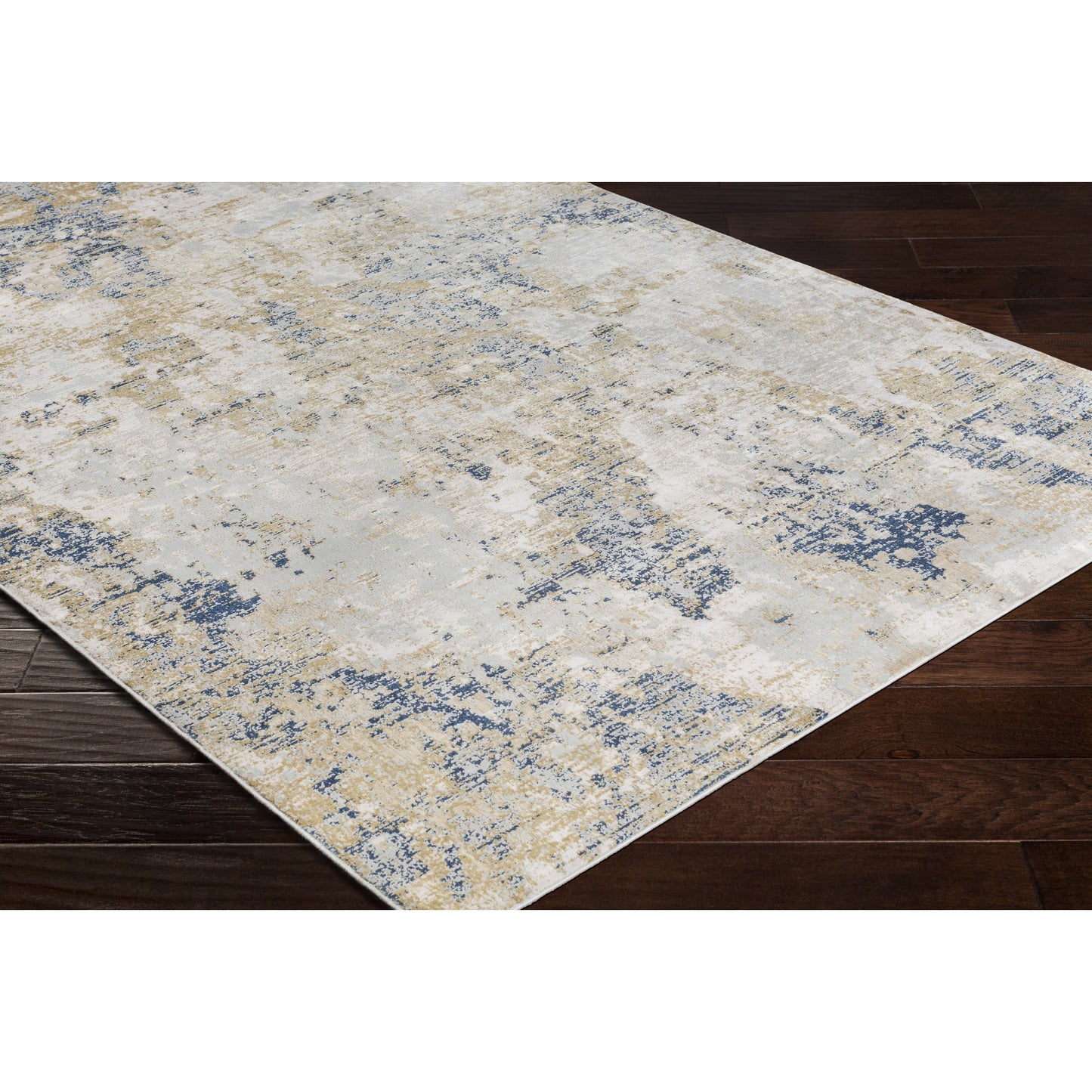 007 102333-43538,102333-43540 | Closeup | Milano MLN-2302 Rug by Livabliss in light gray, mustard, oatmeal, dark blue, off-white. Made from 60% viscose, 40% polyester in a unique style.