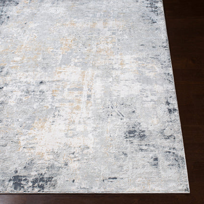 Milano Rug - 23249 by Livabliss in light gray, slate, mustard, off-white, charcoal, gray. Made from 60% viscose, 40% polyester in a unique style.