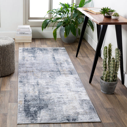 Milano Rug - 23249 by Livabliss in light gray, slate, mustard, off-white, charcoal, gray. Made from 60% viscose, 40% polyester in a unique style.