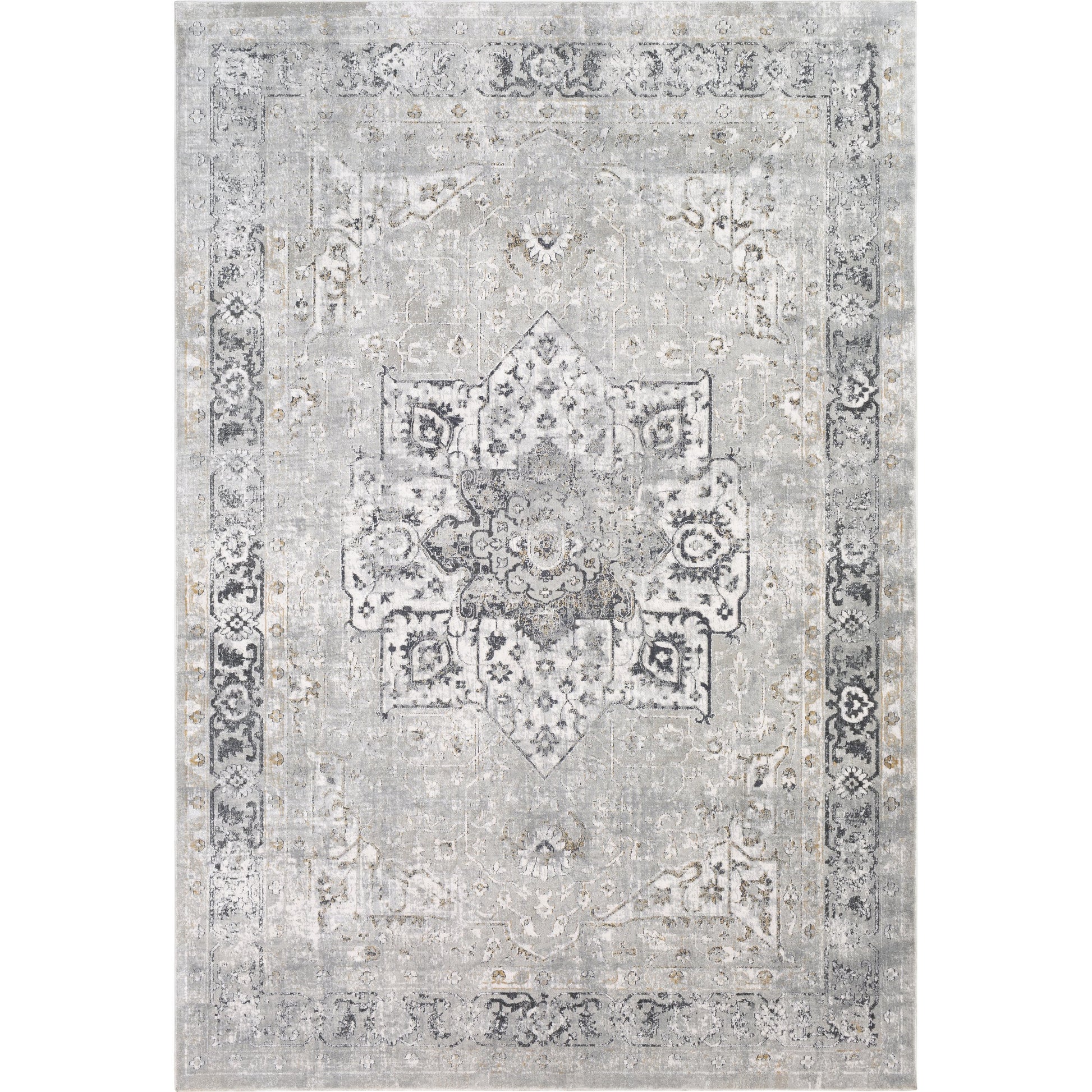 Milano Rug - 23250 by Livabliss in light gray, gray, off-white, mustard, charcoal. Made from 60% viscose, 40% polyester in a unique style.