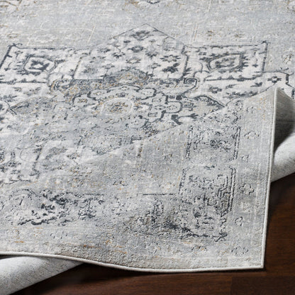 Milano Rug - 23250 by Livabliss in light gray, gray, off-white, mustard, charcoal. Made from 60% viscose, 40% polyester in a unique style.