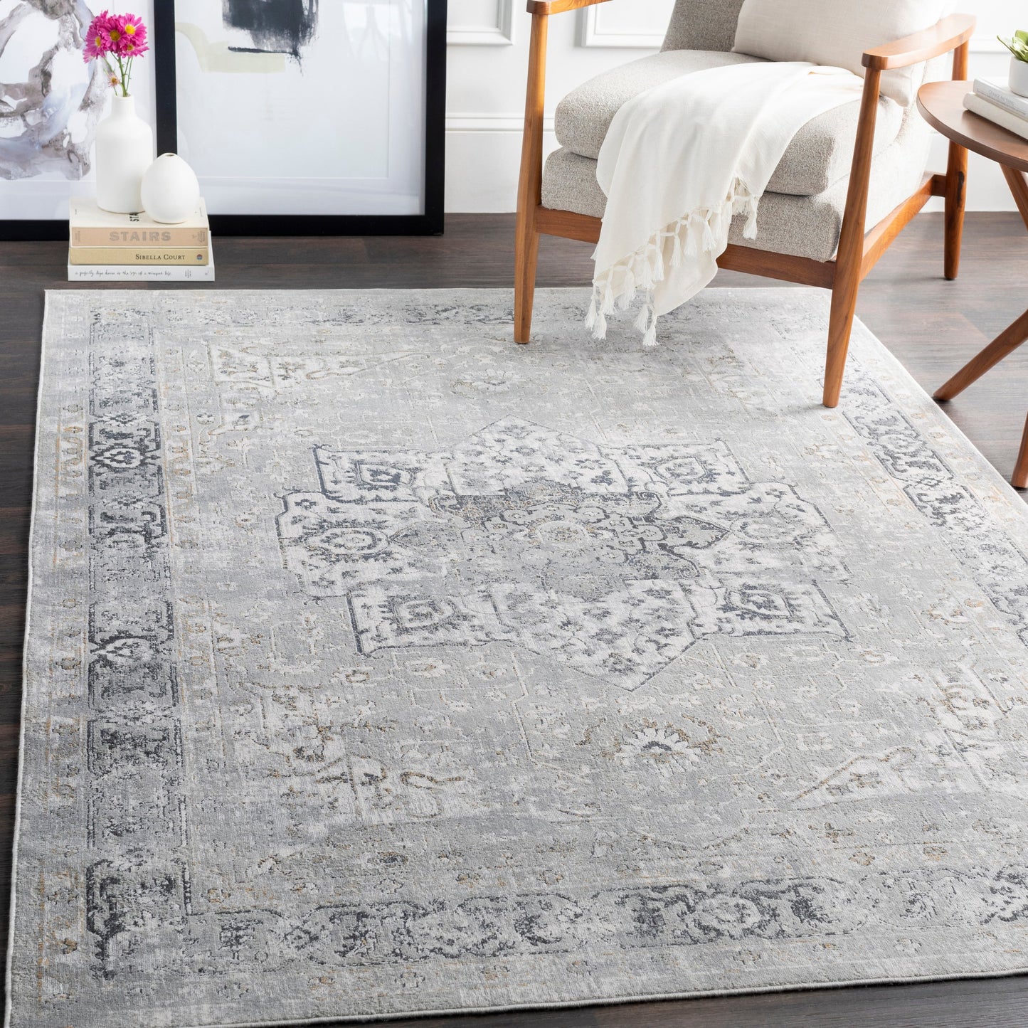 007 102336-43540 | Lifestyle | Milano Rug - 23250 by Livabliss in light gray, gray, off-white, mustard, charcoal. Made from 60% viscose, 40% polyester in a unique style.