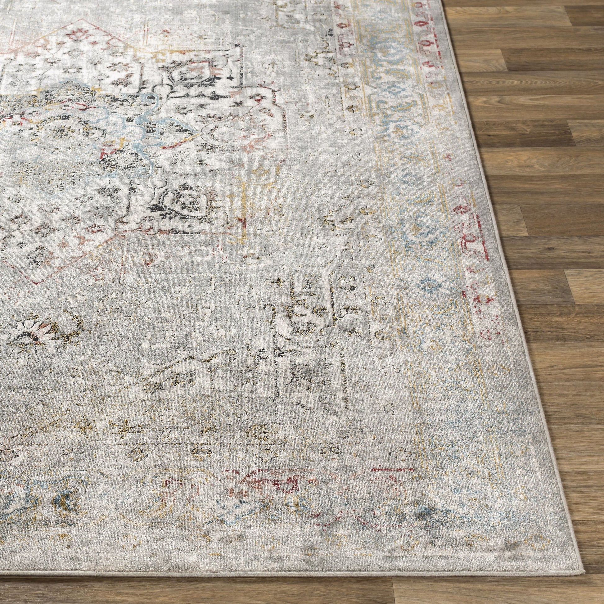 Milano Rug - 23250 by Livabliss in light gray, gray, off-white, mustard, charcoal. Made from 60% viscose, 40% polyester in a unique style.