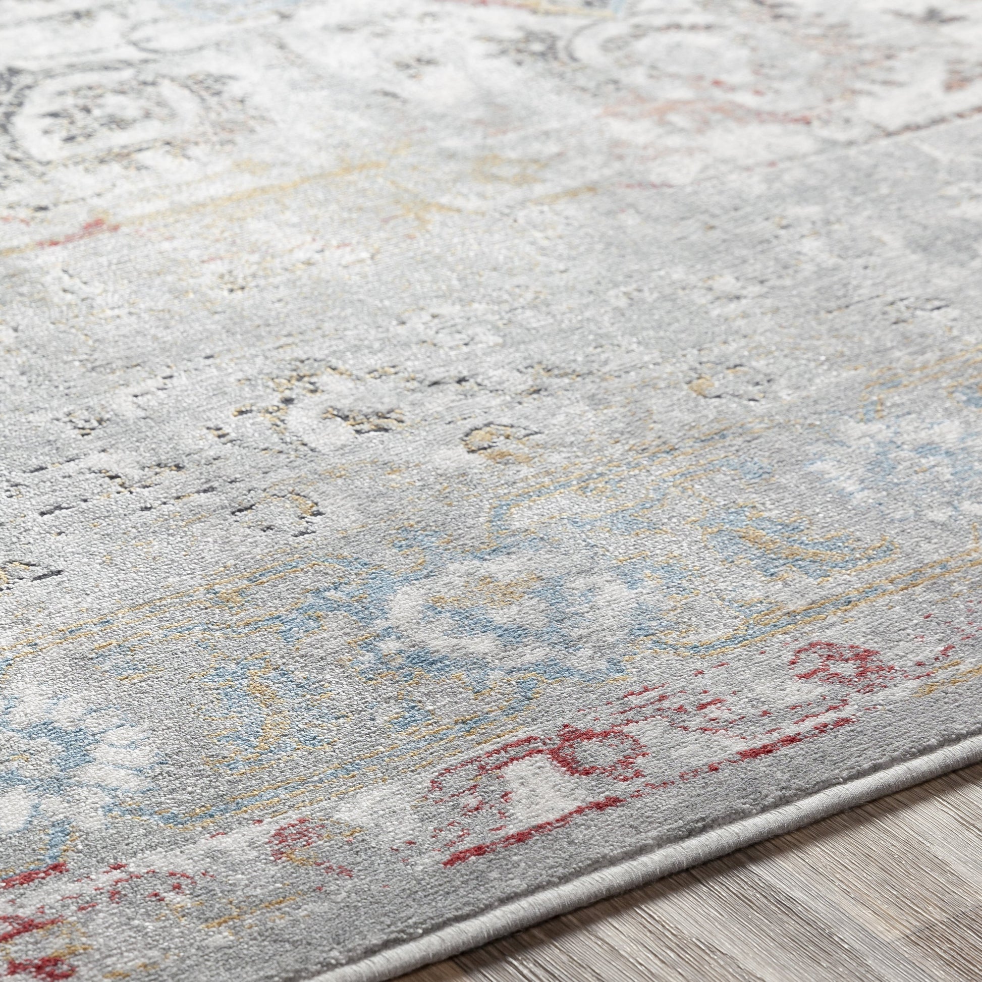 Milano Rug - 23250 by Livabliss in light gray, gray, off-white, mustard, charcoal. Made from 60% viscose, 40% polyester in a unique style.
