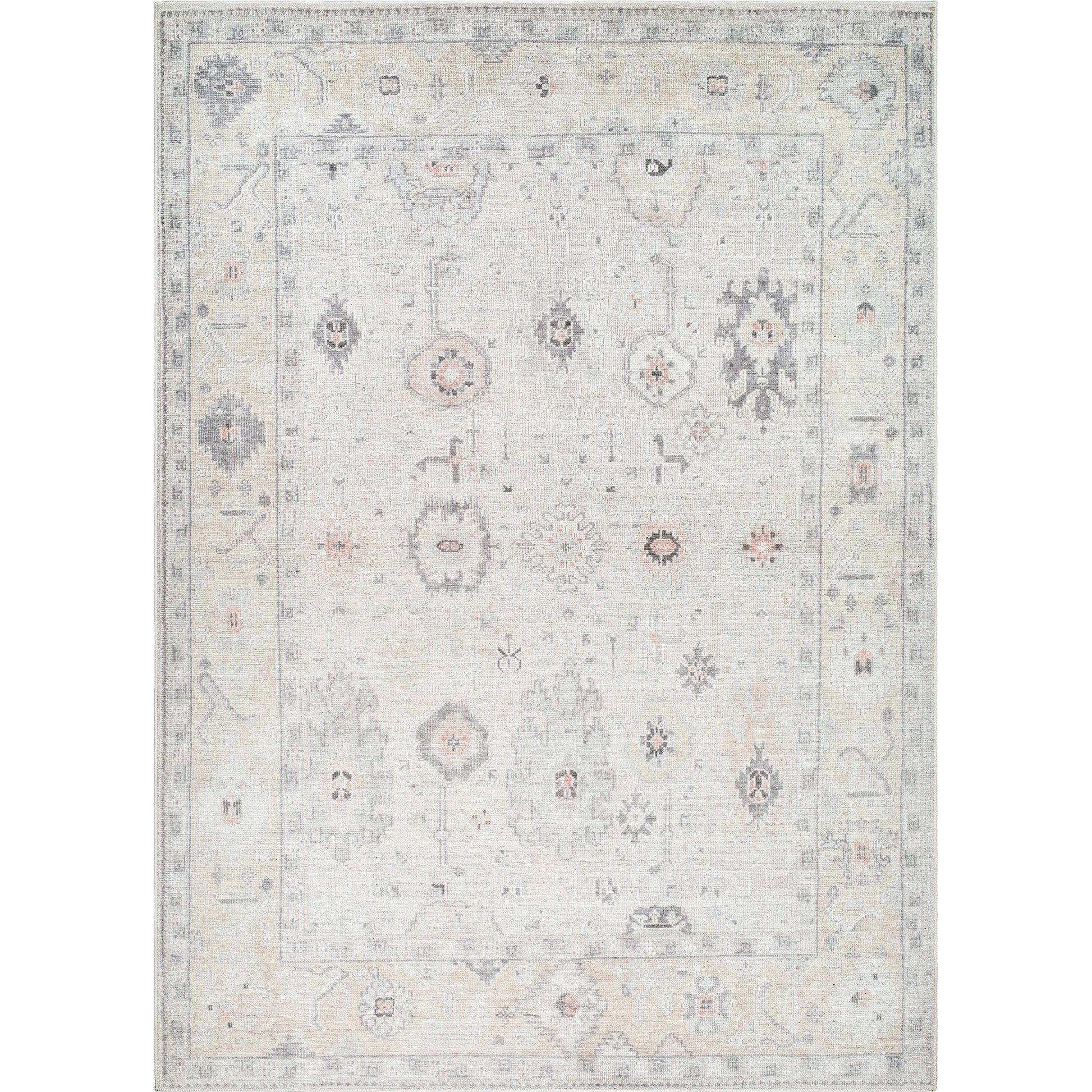 Marlon Rug - 526232 by Livabliss in light beige, light gray, gray, tan, dusty pink, dusty coral. Made from face: 100% polyester, warp: 100% cotton 