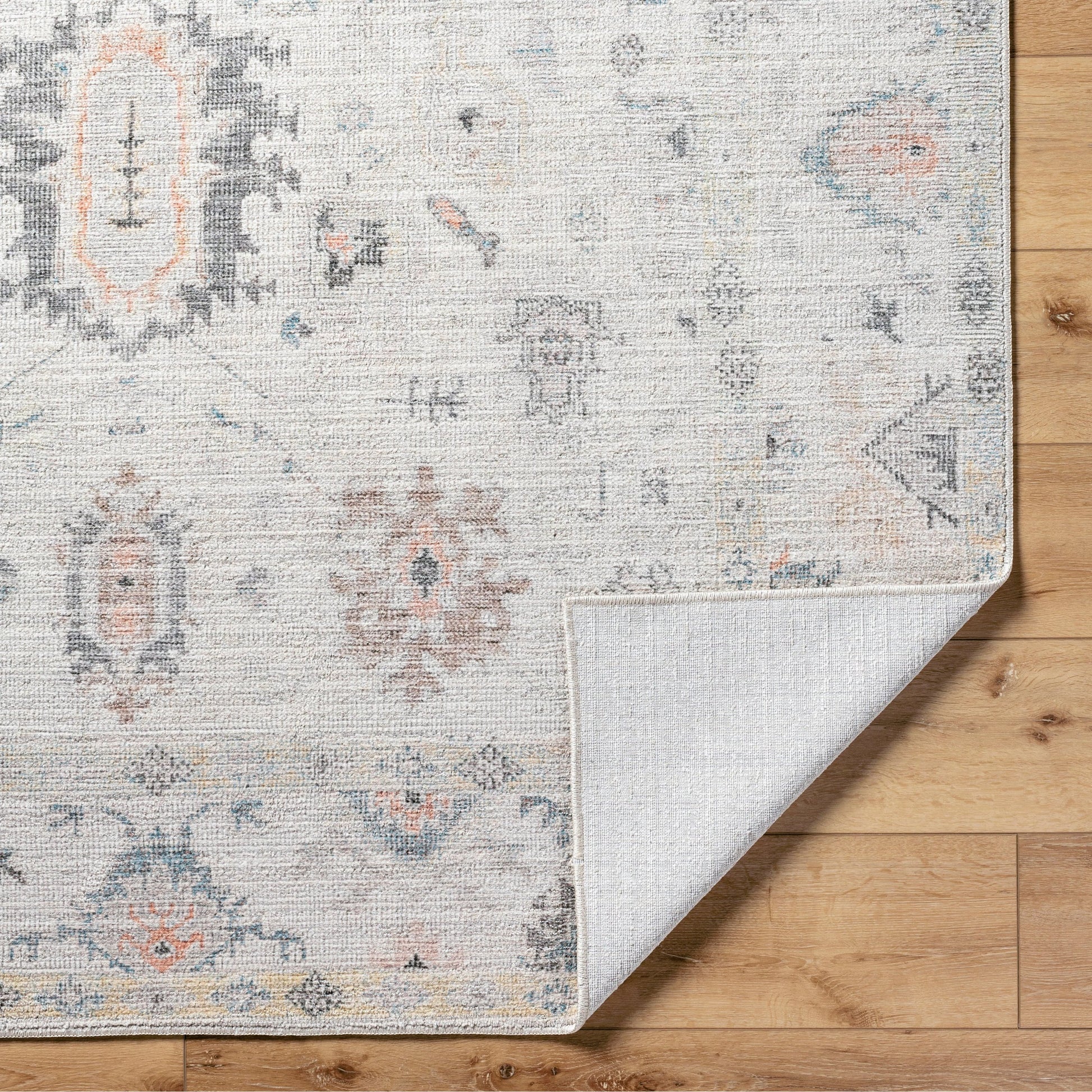 Marlon Rug - 526243 by Livabliss in light gray, charcoal, gray, medium gray, medium brown, orange. Made from face: 100% polyester, warp: 100% cotton in a unique st