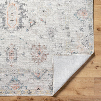 Marlon Rug - 526243 by Livabliss in light gray, charcoal, gray, medium gray, medium brown, orange. Made from face: 100% polyester, warp: 100% cotton in a unique st