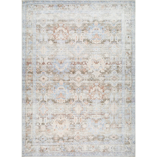 Marlon Rug - 526265 by Livabliss in olive, light olive, medium brown, denim, light beige, dusty pink. Made from face: 100% polyester, warp: 100% co