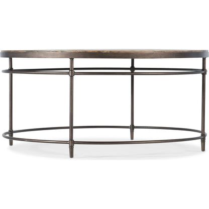 St. Armand Round Cocktail Table by Hooker Furniture in natural, antique bronze. Made from acacia solids, metal in a modern style.