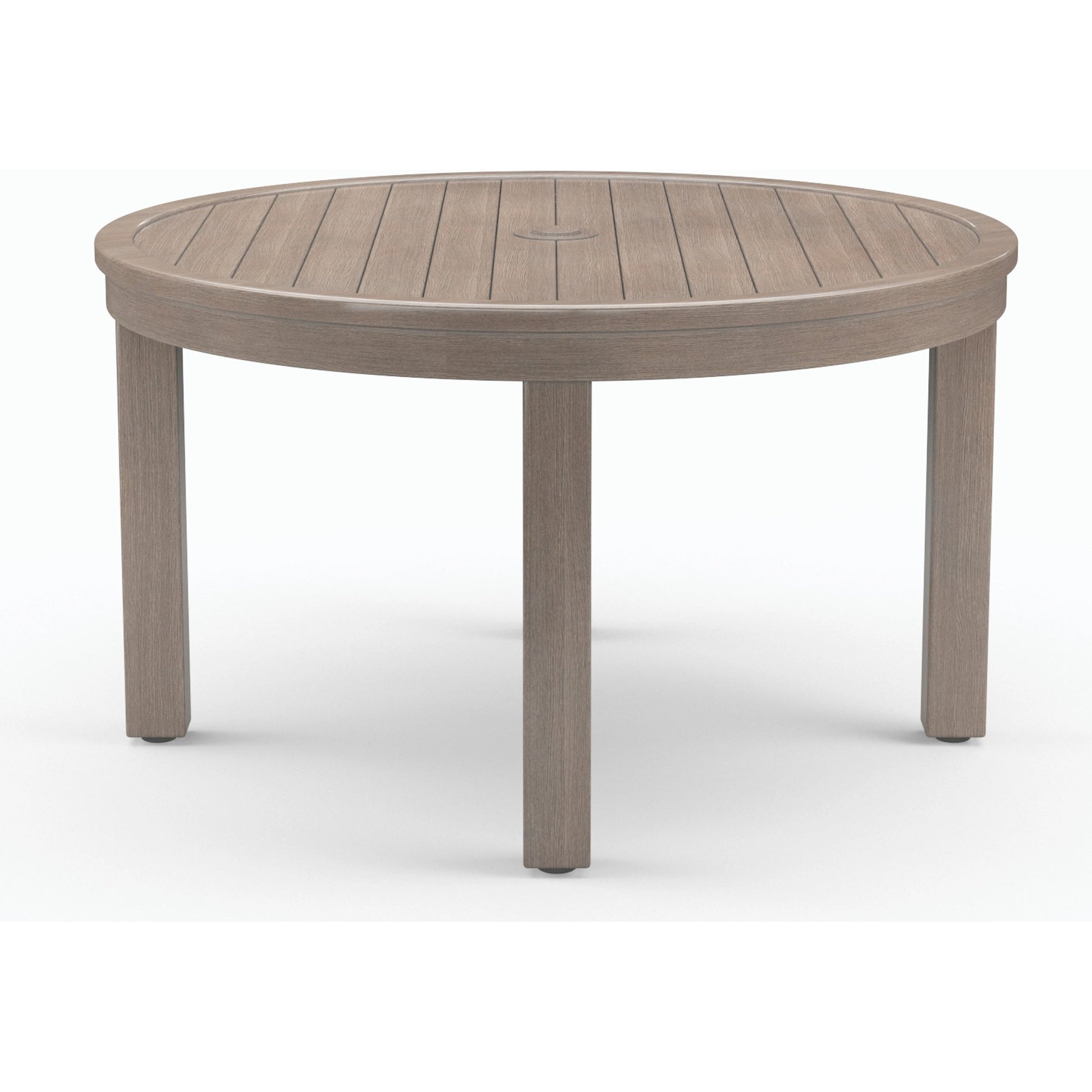 Laguna Outdoor 50" Round Dining Table by Sunset West in driftwood. Made from aluminum in a modern style.
